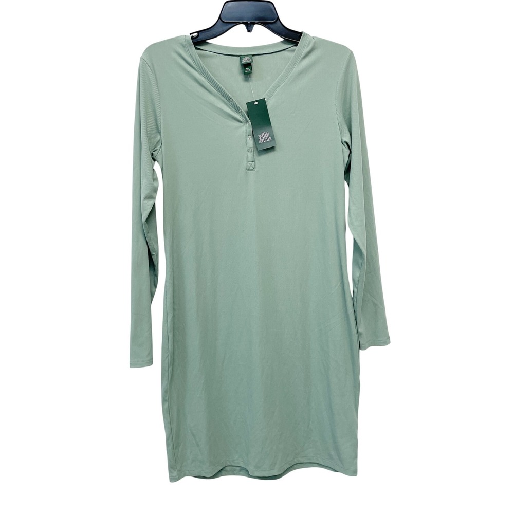 Wild Fable Women's Green Ribbed Henley Long Sleeve Mini Dress Size XXL
